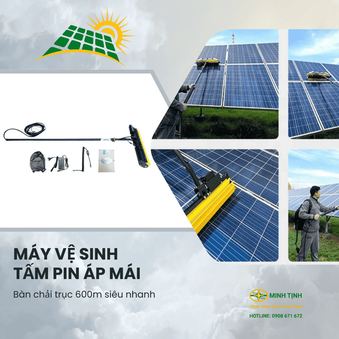 Máy rửa tấm pin mặt trời chổi tròn và chổi trục khác nhau thế nào? Nên chọn máy nào để vệ sinh hệ thống pin của bạn? Máy vệ sinh tấm pin áp mái bàn chải trục 600m