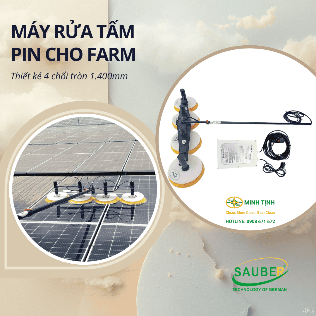 Máy rửa tấm pin cho farm 4 chổi tròn